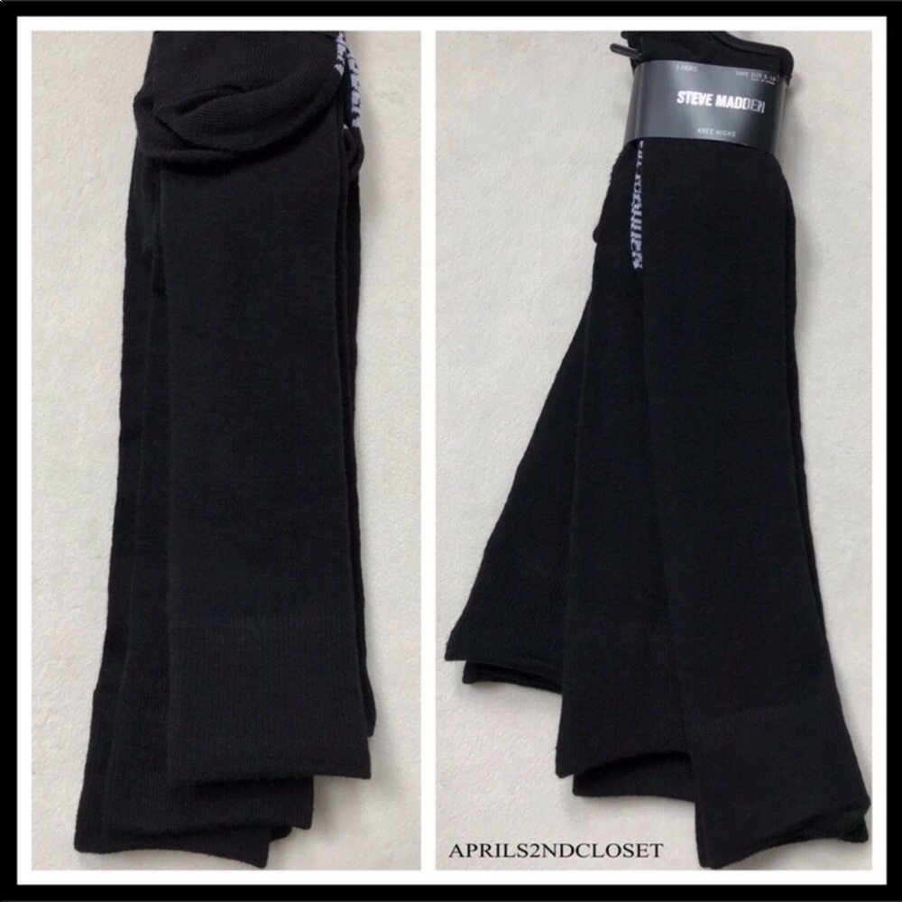 STEVE MADDEN 3 BLACK TALL KNEE HIGH BOOT SOCKS A3C - Picture 15 of 16